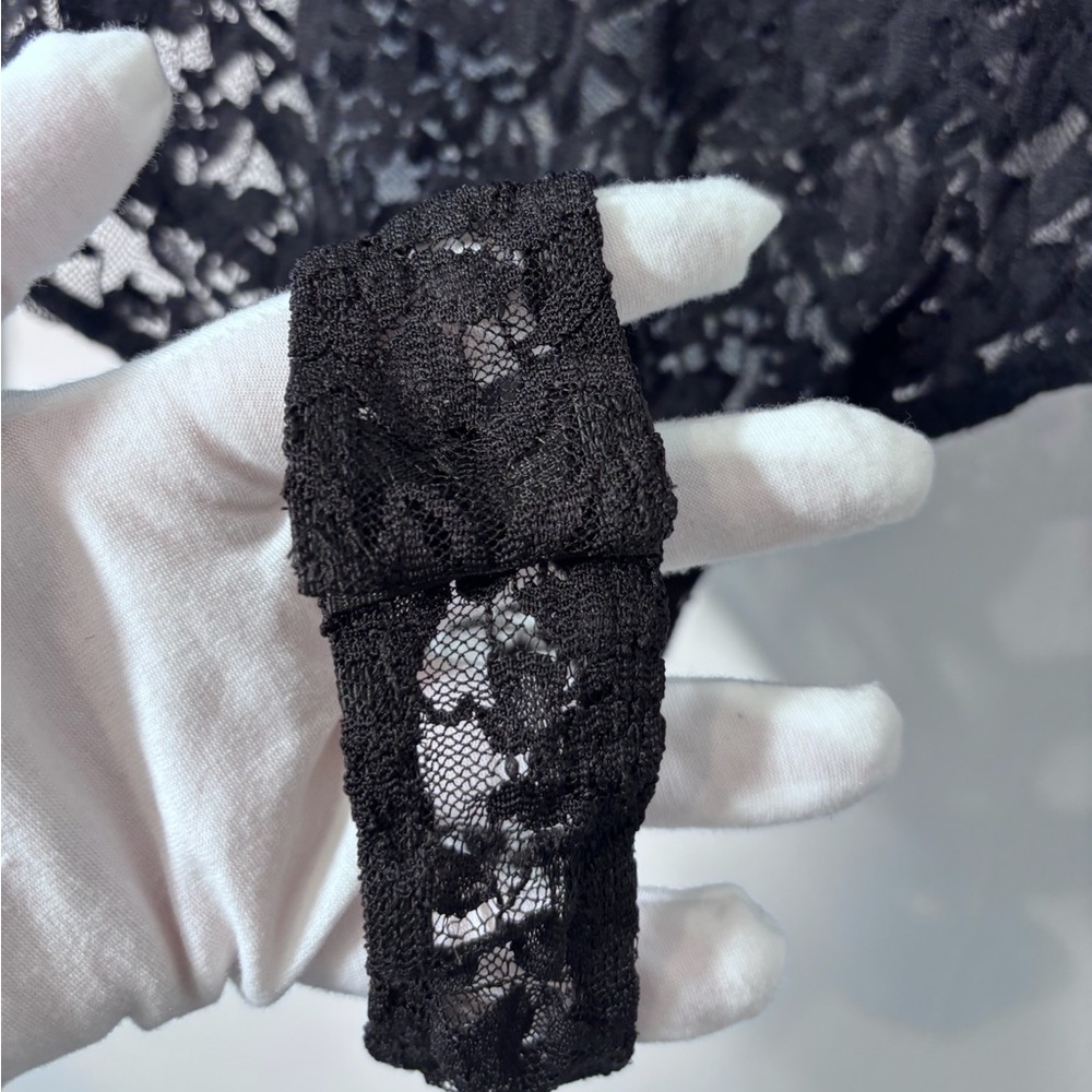 Stems Revolve Black Sheer Lace Long Sleeve Mock Neck Thong Bodysuit Medium New - Picture 5 of 6